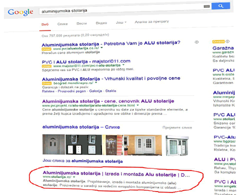 SEO optimizacija alu stolarija rezultati