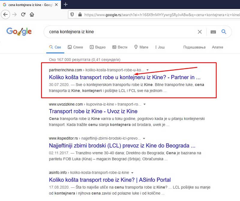 SEO optimizacija cena kontejnera iz kine