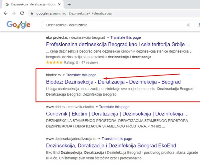 SEO optimizacija dezinsekcija i deratizacija