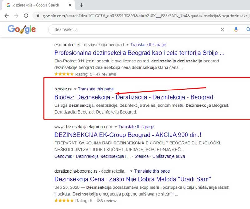 SEO optimizacija dezinsekcija