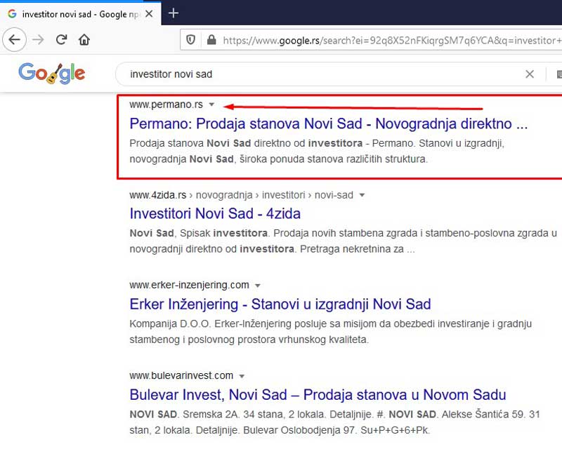 SEO optimizacija Investitor Novi Sad