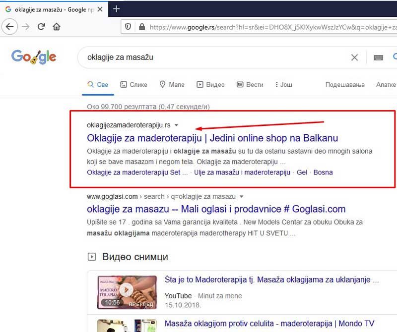 SEO optimizacija Oklagije za masažu