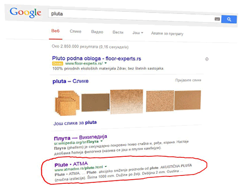 SEO optimizacija sajta atma doo, rolo vrata, segmentna vrata, poliuretan, pluta rezultati