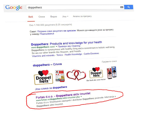 SEO optimizacija sajta doppelherz uvoznika rezultati