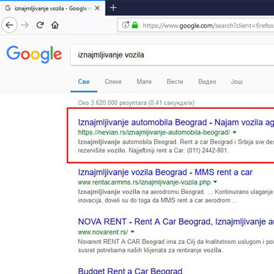 SEO optimizacija iznajmljivanje vozila