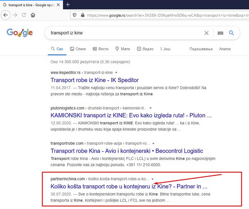 SEO optimizacija transport iz kine