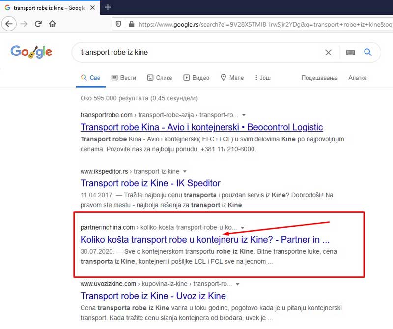 SEO optimizacija transport robe iz kine