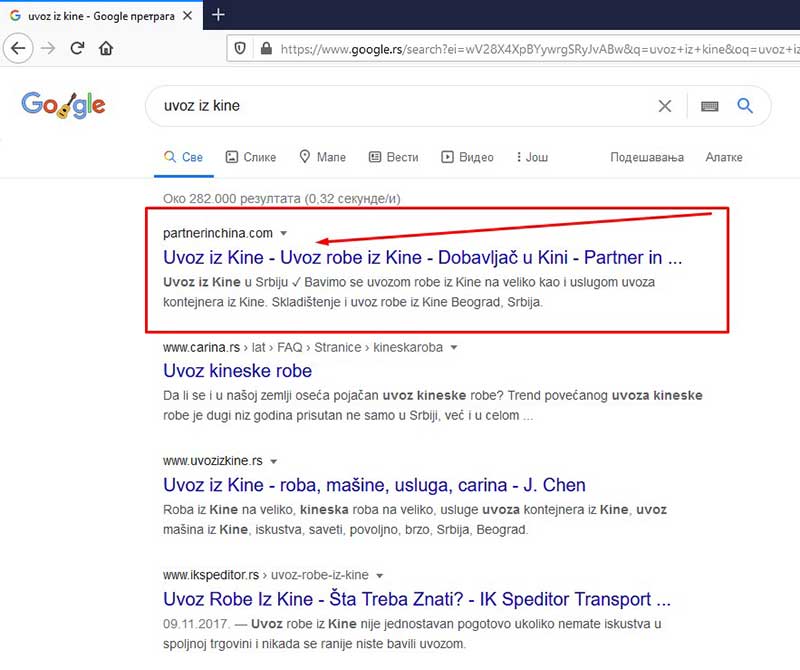 SEO optimizacija sajta uvoz iz kine